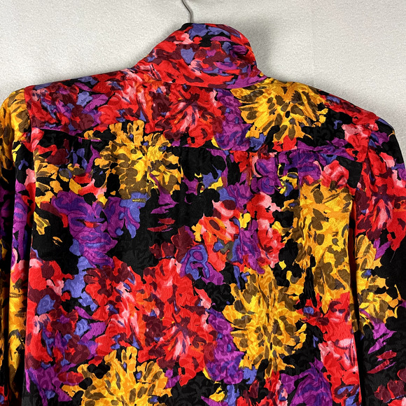 Carlisle Floral 100% Silk Top Womens 10 Blouse Colorful Bright Shoulder Pads - Picture 13 of 16